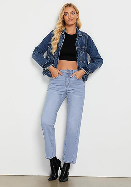 GRAPENT Straight Leg Jeans for Women High Waisted Trendy Ankle Length Forward Seams Stretchy Denim Pants Baggy Jeans