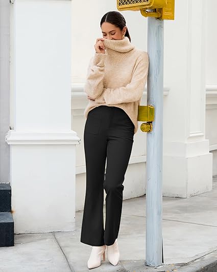 GRAPENT Corduroy Pants for Women Flare High Waisted Fall Winter Elastic Waist Stretchy Work Casual Trendy Wide Leg Pants