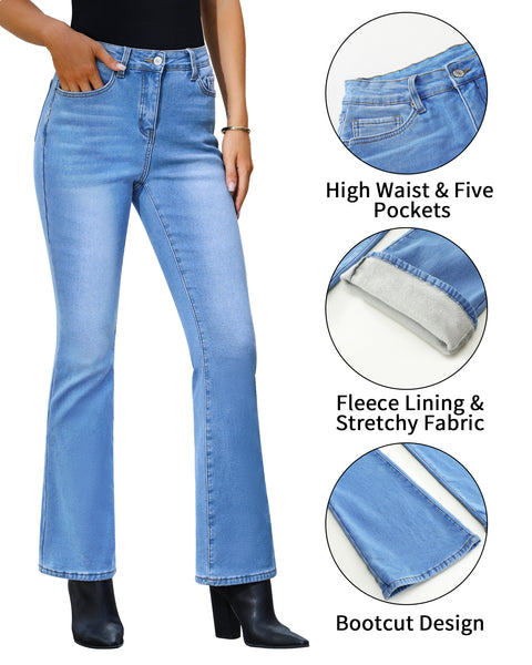 GRAPENT Bootcut Jeans for Women High Waist Stretchy Fleece Lined Pants Flare Jeans Denim Thermal Pants Winter Clothes