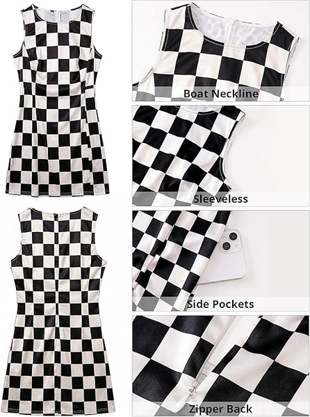 GRAPENT Satin Dress for Women Summer Casual Sleeveless Tank Zip Printed 2026 Cocktail Short Mini Dresses with Pockets