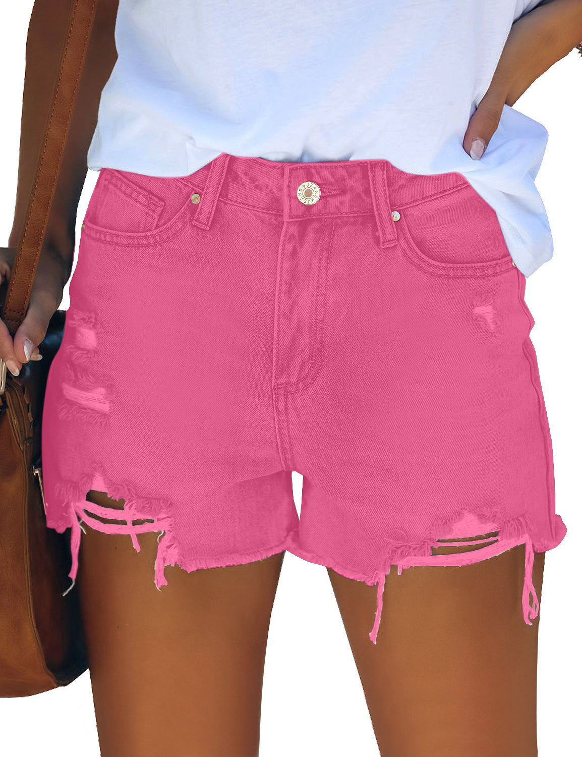 Women High Waist Denim Shorts Ripped Frayed Hot Pants Summer Beach Short  Bottoms