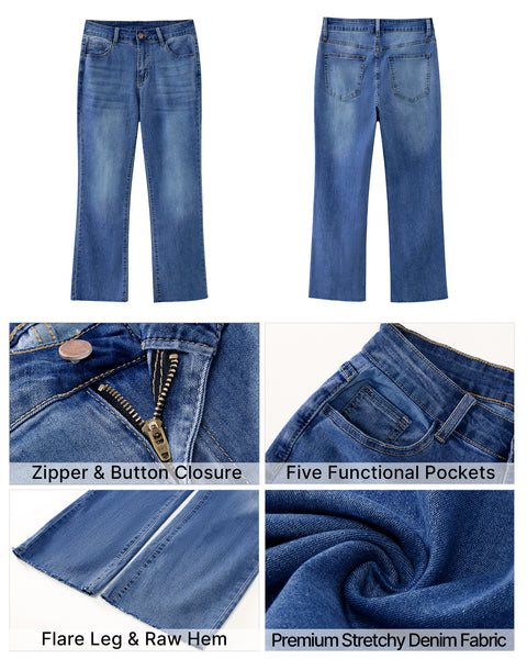 GRAPENT Women's High Waisted Flared Cropped Jeans Raw Hem Denim Pants