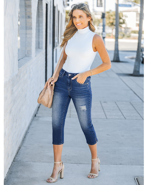 GRAPENT Capris Jeans for Women High Waisted Stretchy Ripped Skinny Denim Capri Pants Distressed Cropped Jeggings Casual