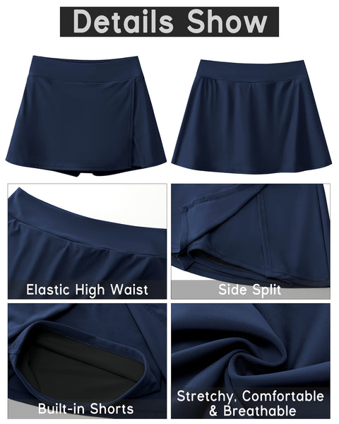 GRAPENT Swim Skirt Bottoms for Women High Waisted Bikini Swimsuit Bottom Side Split Bathing Suit Skirts with Boyshorts