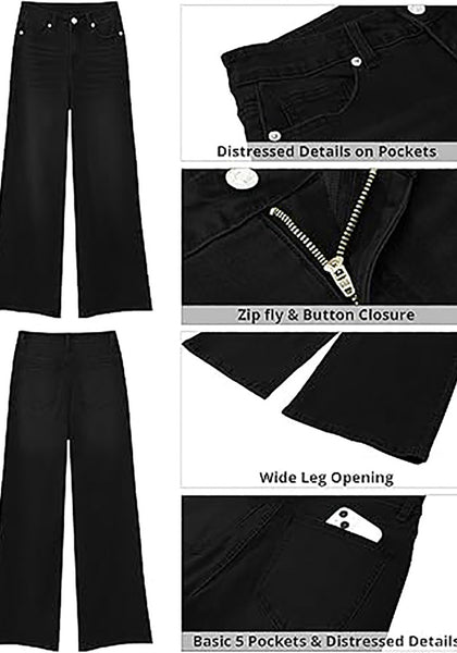 GRAPENT Wide Leg Jeans for Women Trendy High Waisted Stretchy Denim Pants 90s Baggy Jeans Trouser Jeans with Pockets