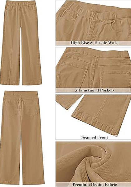 GRAPENT Pull On Womens Jeans Baggy Stretchy High Waisted Denim Wide Leg Trouser Pants Trendy Front Seam 90s Loose Jean