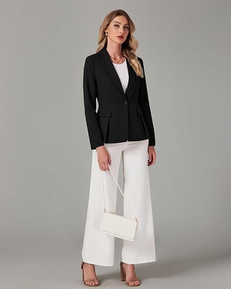 GRAPENT Womens Blazers Dressy Casual Tailored Fitted Peplum Work Office Suit Jacket Tailored Silhouette with Peplum Design, Long Sleeves, Built‑in Shoulder Pads, Great for Daily, Business Casual or Office Wear