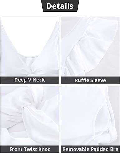 GRAPENT Tankini Tops for Women Swimwear Top Only Ruffle Bathing Suit Cut Out Long Bikini Tops Swimsuit Beach Resort Wear