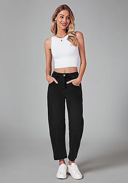 GRAPENT Barrel Jeans for Women Trendy High Waisted Wide Leg Baggy Cropped Relax Fit Stretch Denim Trouser Ankle Pants