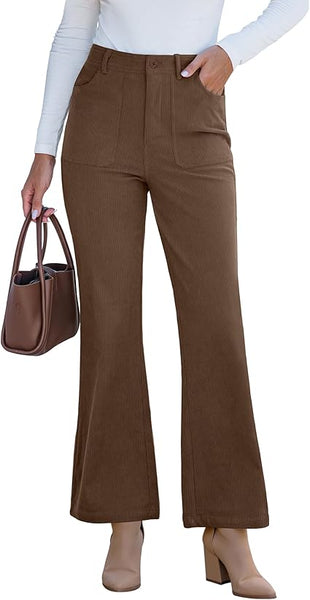 GRAPENT Corduroy Pants for Women Flare High Waisted Fall Winter Elastic Waist Stretchy Work Casual Trendy Wide Leg Pants