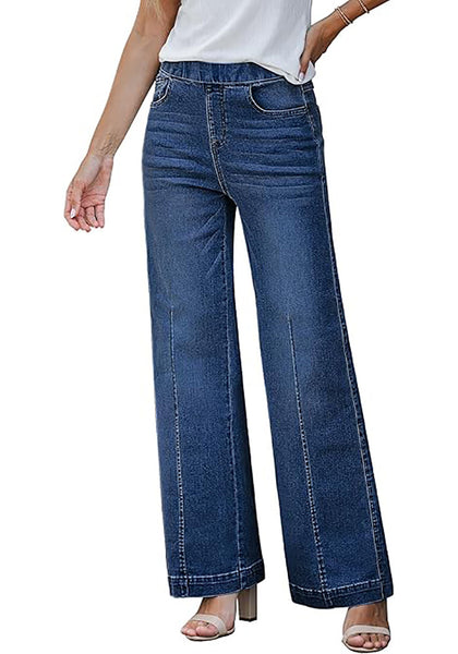 GRAPENT Pull On Womens Jeans Baggy Stretchy High Waisted Denim Wide Leg Trouser Pants Trendy Front Seam 90s Loose Jean