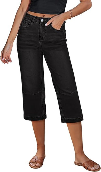 GRAPENT Capri Jeans for Women Mid Rise Straight Leg Casual Relaxed Fit Summer Cropped Stretchy Denim Capris Pants