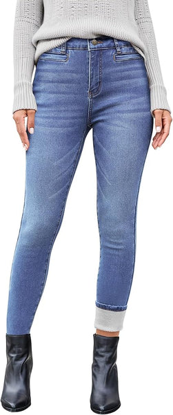 GRAPENT Fleece Lined Jeans for Women High Waisted Skinny Welt Pocket Winter Stretchy Denim Pants Warm Thermal Jeggings
