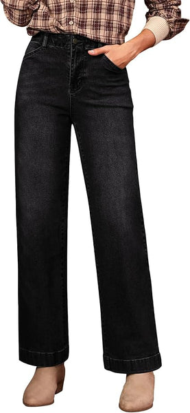GRAPENT Wide Leg Jeans Woman High Waisted Trendy Stretchy Denim Pants Classic Trouser Jeans with Slash Pockets
