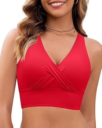GRAPENT StrapCore Bikini Top for Women Cropped Tankini Tops Beach Vacation Criss Cross Ruched Padded Bathing Suit Swim Top Only