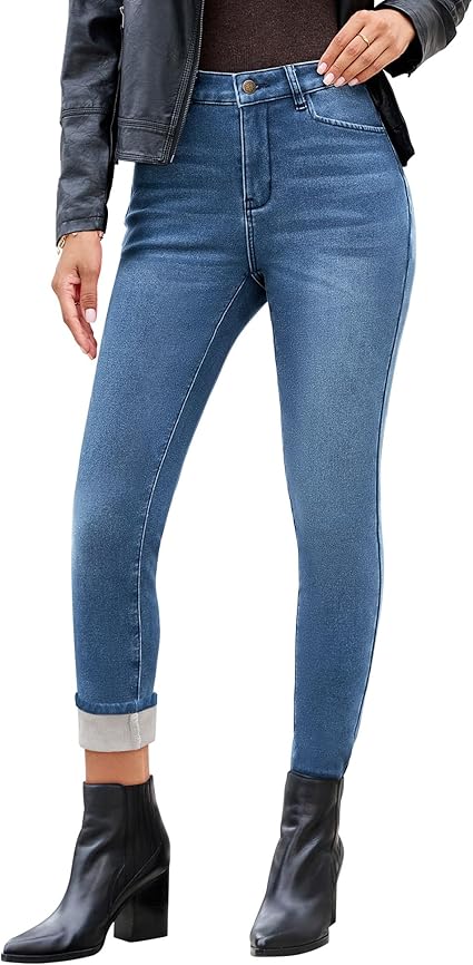 GRAPENT Fleece Lined Jeans for Women Trendy High Waisted Skinny Winter Stretchy Denim Pants Ankle Warm Thermal Jeggings