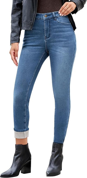 GRAPENT Fleece Lined Jeans for Women Trendy High Waisted Skinny Winter Stretchy Denim Pants Ankle Warm Thermal Jeggings