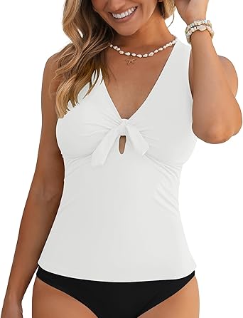 GRAPENT StrapCore Tankini Tops for Women Knotted Keyhole Padded Adjustable Bathing Suit Modest Swimsuit Swimwear Swim Top Only