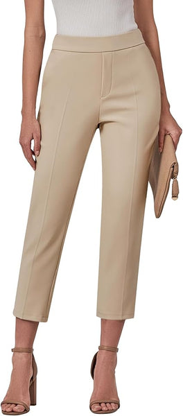 GRAPENT Capri Pants for Women High Waisted Pull On Dress Pants Slim Straight Leg Stretchy Waist Capris Trousers Pants