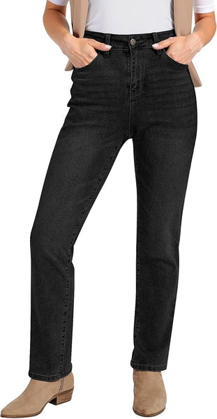 GRAPENT Straight Leg Jeans for Women Trendy High Waisted Classic Stretchy Denim Pants Casual Trouser Jeans with Pockets