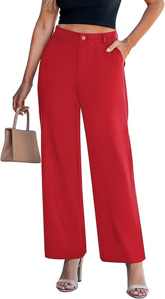 GRAPENT Wide Leg Dress Pants Women Business Casual High Waisted Elastic Waist Stretchy Work Trousers Pants with Pockets