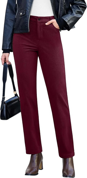 GRAPENT Corduroy Pants for Women High Wasited Straight Leg Elastic Waist Stretchy Casual Work Pants Fall Winter Trousers