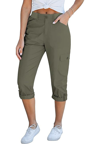 GRAPENT Cargo Capri Pants for Women High Waisted Relaxed Fit Elastic Knit Waist Casual Capris Trousers Cropped Pants