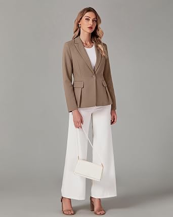 GRAPENT Womens Blazers Dressy Casual Tailored Fitted Peplum Work Office Suit Jacket Tailored Silhouette with Peplum Design, Long Sleeves, Built‑in Shoulder Pads, Great for Daily, Business Casual or Office Wear