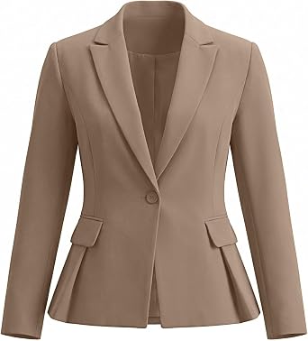 GRAPENT Womens Blazers Dressy Casual Tailored Fitted Peplum Work Office Suit Jacket Tailored Silhouette with Peplum Design, Long Sleeves, Built‑in Shoulder Pads, Great for Daily, Business Casual or Office Wear