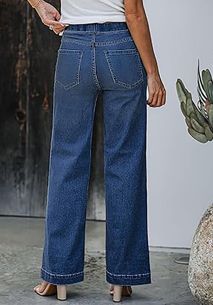GRAPENT Pull On Womens Jeans Baggy Stretchy High Waisted Denim Wide Leg Trouser Pants Trendy Front Seam 90s Loose Jean
