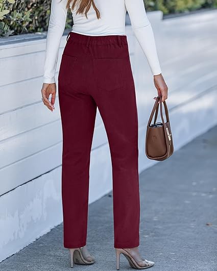 GRAPENT Corduroy Pants for Women High Wasited Straight Leg Elastic Waist Stretchy Casual Work Pants Fall Winter Trousers