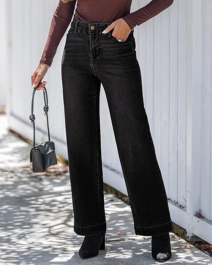 GRAPENT Wide Leg Jeans Woman High Waisted Trendy Stretchy Denim Pants Classic Trouser Jeans with Slash Pockets
