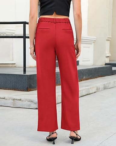 GRAPENT Wide Leg Dress Pants Women Business Casual High Waisted Elastic Waist Stretchy Work Trousers Pants with Pockets