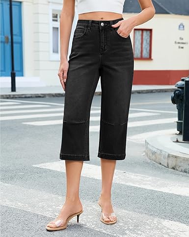 GRAPENT Capri Jeans for Women Mid Rise Straight Leg Casual Relaxed Fit Summer Cropped Stretchy Denim Capris Pants