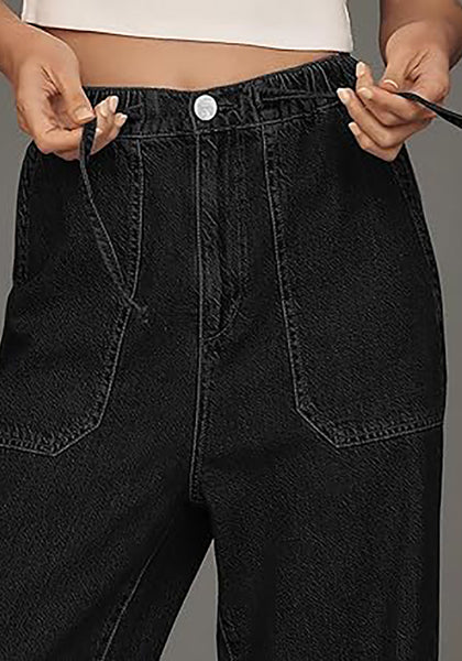 GRAPENT Wide Leg Jeans for Women Trendy High Waisted Drawstring Tie Elastic Waist Stretchy Denim Pants Trouser Jeans