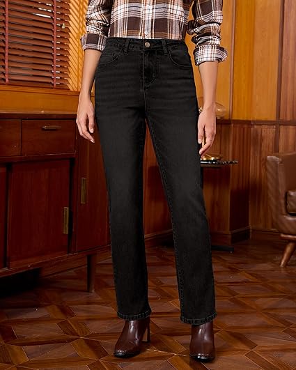 GRAPENT Straight Leg Jeans for Women Trendy High Waisted Classic Stretchy Denim Pants Casual Trouser Jeans with Pockets