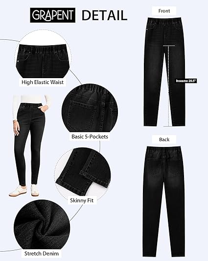 GRAPENT Skinny Jeans for Women High Waisted Trendy Pull On Elastic Waist Slim Jeggings Stretch Denim Pants Trouser Jeans