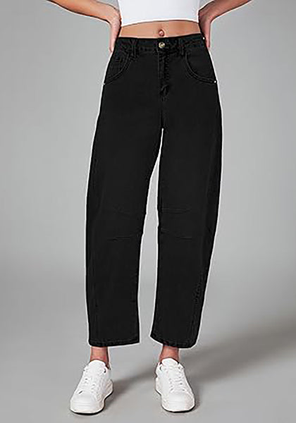 GRAPENT Barrel Jeans for Women Trendy High Waisted Wide Leg Baggy Cropped Relax Fit Stretch Denim Trouser Ankle Pants