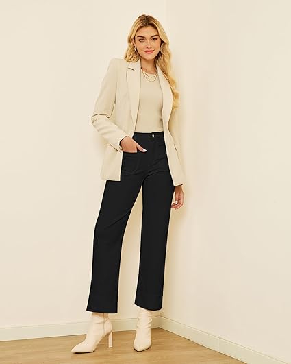 GRAPENT Wide Leg Jeans Woman Trendy High Waisted Patch Pocket Stretchy Denim Pants Vintage Casual Trouser Jeans