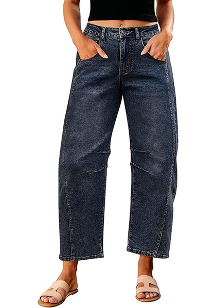 GRAPENT Barrel Jeans for Women Trendy High Waisted Wide Leg Baggy Cropped Relax Fit Stretch Denim Trouser Ankle Pants