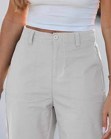 GRAPENT Wide Leg Pants for Women Cropped Chino High Waisted Business Casual Elastic Waist Work Trouser Pants with Pocket
