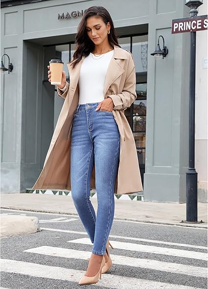 GRAPENT Fleece Lined Jeans for Women High Waisted Skinny Welt Pocket Winter Stretchy Denim Pants Warm Thermal Jeggings