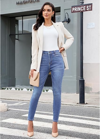 GRAPENT Fleece Lined Jeans for Women High Waisted Skinny Welt Pocket Winter Stretchy Denim Pants Warm Thermal Jeggings