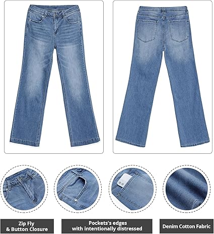 GRAPENT Womens Flare Jeans High Waisted Wide Leg Baggy Jean for Women Stretch Denim Pants