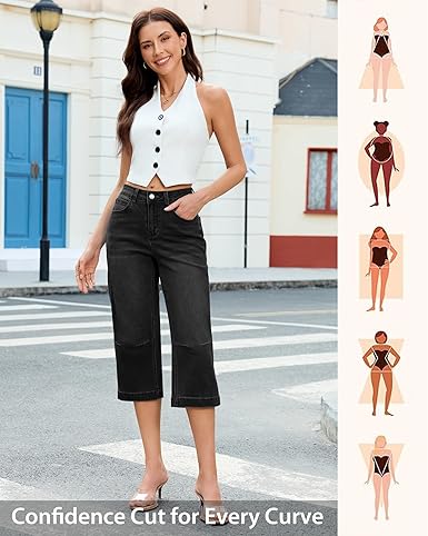 GRAPENT Capri Jeans for Women Mid Rise Straight Leg Casual Relaxed Fit Summer Cropped Stretchy Denim Capris Pants