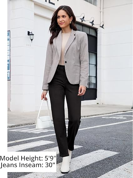 GRAPENT Straight Leg Jeans for Women Trendy High Waisted Classic Stretchy Denim Pants Casual Trouser Jeans with Pockets