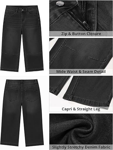 GRAPENT Capri Jeans for Women Mid Rise Straight Leg Casual Relaxed Fit Summer Cropped Stretchy Denim Capris Pants