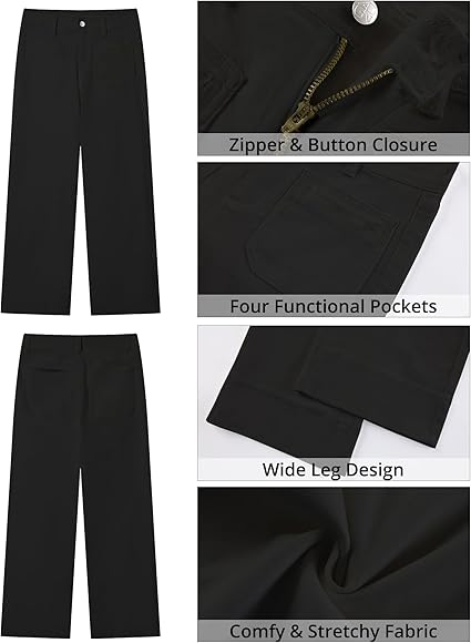 GRAPENT Wide Leg Jeans Woman Trendy High Waisted Patch Pocket Stretchy Denim Pants Vintage Casual Trouser Jeans