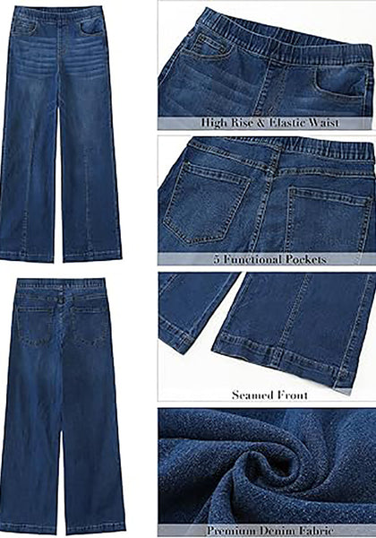 GRAPENT Pull On Womens Jeans Baggy Stretchy High Waisted Denim Wide Leg Trouser Pants Trendy Front Seam 90s Loose Jean