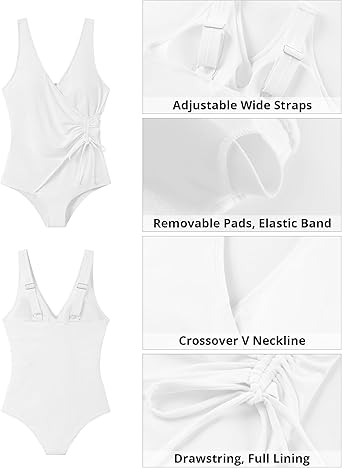 GRAPENT StrapCore One Piece Swimsuit Women V Neck Side Ruched Padded Cute Modest Bathing Suits Swimsuits Beach Vacation Swimwear
